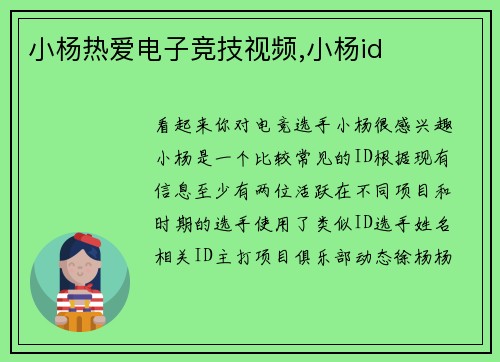 小杨热爱电子竞技视频,小杨id